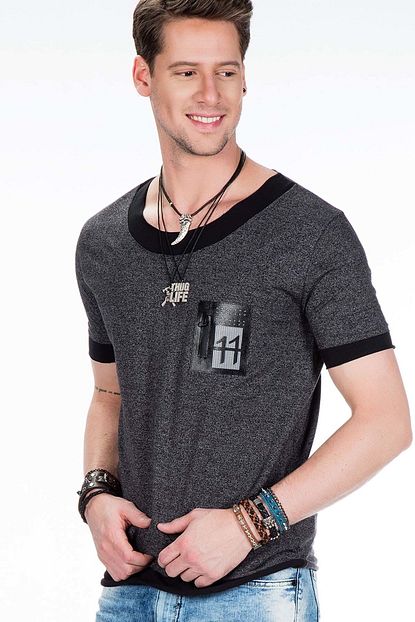 Cipo Baxx Erkek Gri Siyah Genis Yakali Rahat Tshirt Ct425 Trendyol
