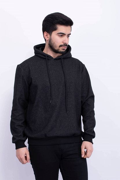 D A Erkek Siyah Orme Kapusonlu Sade Sweatshirt Da 7002 Trendyol