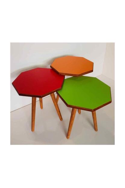 Moleni Zigon Sehpa Polen Renkli Sekizgen Oval 18 Mm Mdf Tabla Gurgen Ayak 3 Lu Servis Sehpasi Trendyol