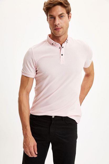 Defacto Erkek Pembe Polo Yaka Kisa Kollu Slim Fit Pike Tisort S5186az20hs Trendyol