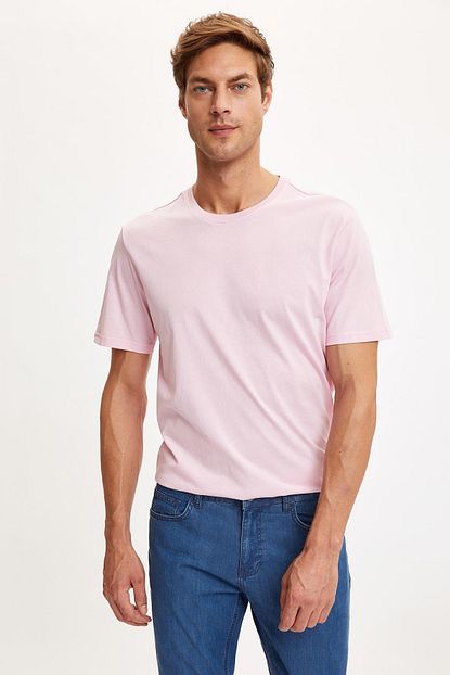 Defacto Erkek Pembe Bisiklet Yaka Slim Fit Basic Pamuklu Tisort M7666az20sp Trendyol