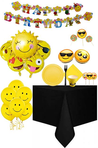 Partylandtr Emoji 16 Kisilik Sosyete Sekerli Ve Butik Kurabiyeli Dogum Gunu Parti Seti Trendyol