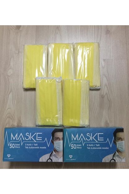 Medikal Maske Renkli 3 Katli Cerrahi Maske Steril Burun Kismi Telli Tek Kullanimlik Sari 50 Adet Fiyati Yorumlari Trendyol