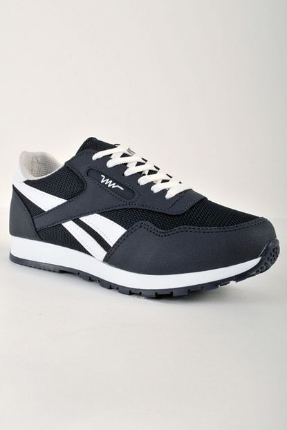 unisex ince taban beyaz cizgili lacivert renk gunluk kullanima uygun spor ayakkabi
