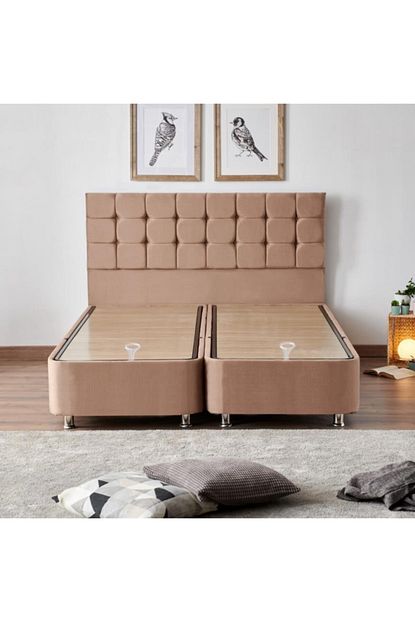 niron yatak niron rama baza ve baslik seti 160x200 cm cift kisilik sutlu kahve kumas baza ve basligi soho kumas fiyati yorumlari trendyol