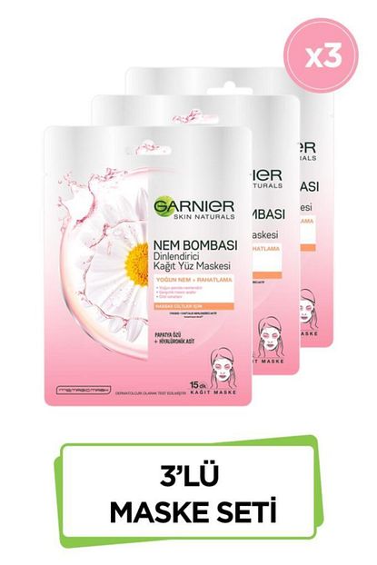 garnier hassas ve kuru ciltler icin nem bombasi dinlendirici kagit yuz maskesi 3 lu set 36005419456472 fiyati yorumlari trendyol