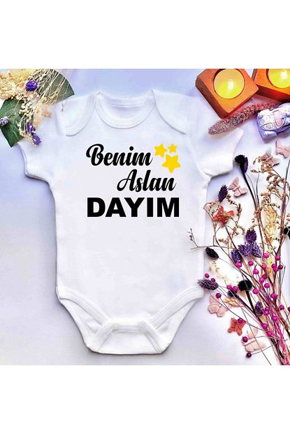unisex bebek benim aslan dayim baskili pamuklu citcitli body zibin