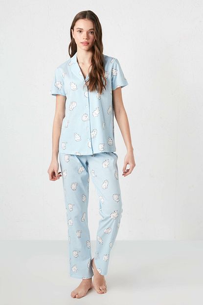 lc waikiki kadin acik mavi baskili pijama takim fiyati yorumlari trendyol