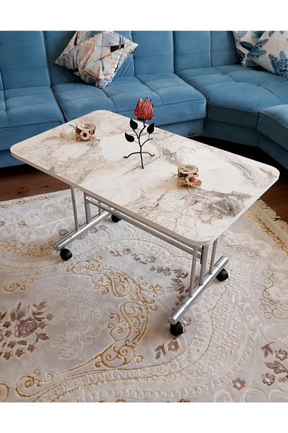 soylucenter beyaz mermer tekerlekli masa metal ayak orta sehpa 70x110 cm fiyati yorumlari trendyol