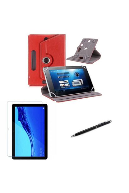 dark evopad a7004k 7 uyumlu kirmizi donerli standli tablet kilifi ve nano ekran koruyucu