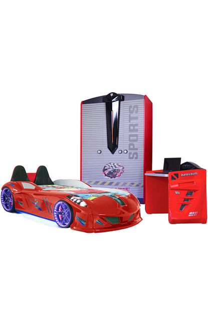 Setay Arabali Yatak Jaguar Kirmizi Full Ledli Koltuklu Arabali Yatak Super Sports Dolap Ve C Masasi Trendyol