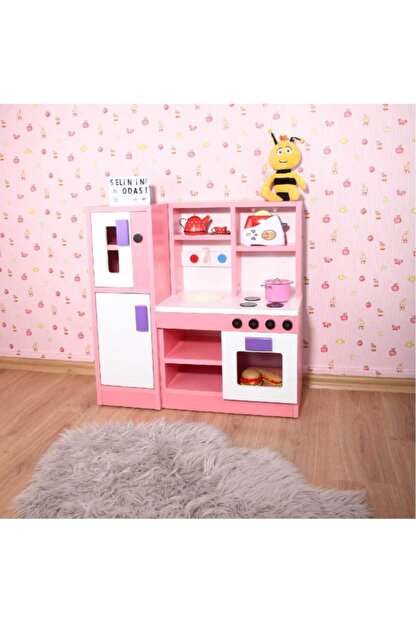 Oyuncak Odasi Montessori Ahsap Pembe Cocuk Oyun Mutfagi 75x75x30 Cm Trendyol