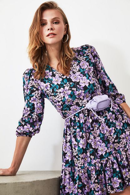 Trendyolmilla Cok Renkli Cicek Desenli Elbise Twoaw21el0043 Trendyol