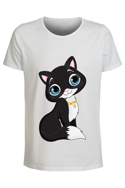 Abc Kadin Beyaz Sevimli Kedi Baskili T Shirt Trendyol