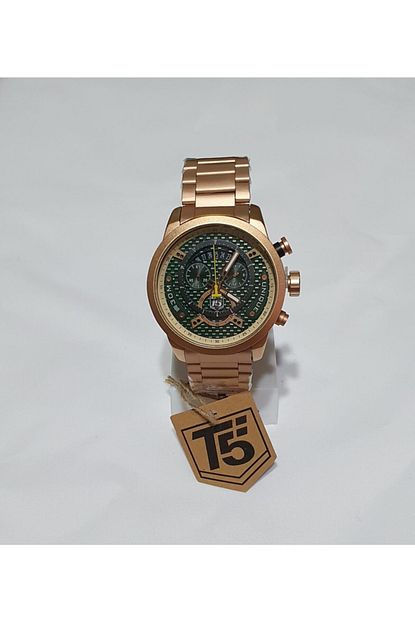 t5 h3667g multifunction chronograph erkek kol saati gold green