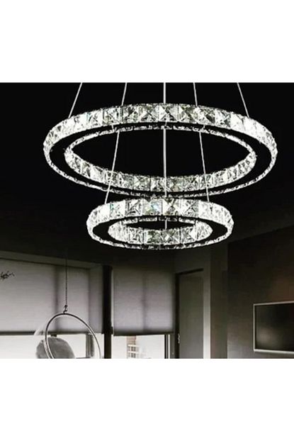 Burenze A Modern Sarkit Ikili Kristal Tasli Power Led Avize Kademeli 3 Renk Kumandali Krom Trendyol