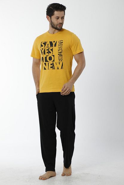 Pijamaevi Say Yes Baskili Kisa Kollu Erkek Pijama Takimi Trendyol