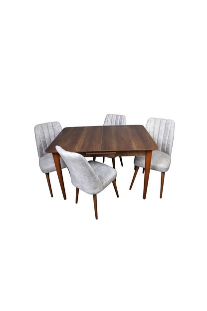 Dorter Mdf Barok Acik Gri Ceviz Otomatik Rayli Acilabilir Masa Takimi Masa 4 Sandalye Trendyol