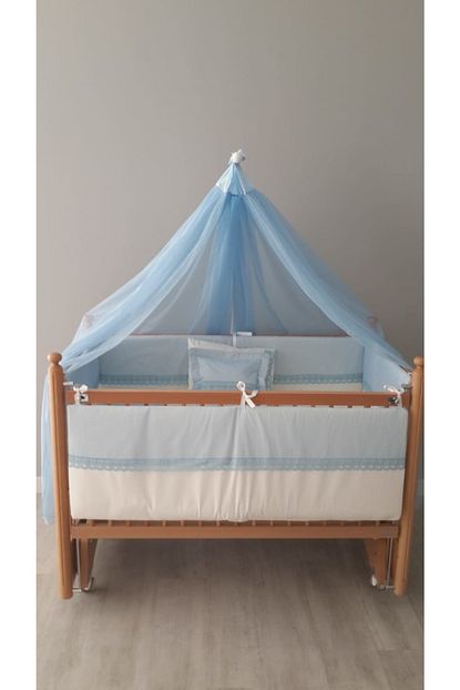 Meltem Smart Mondo 60x120 Cm Ahsap Anne Yani Sallanir Besik Naturel Mavi Tekstil Trendyol