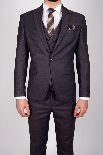 Zayfa Erkek Kahverengi Slim Fit Yelekli Takim Elbise Trendyol