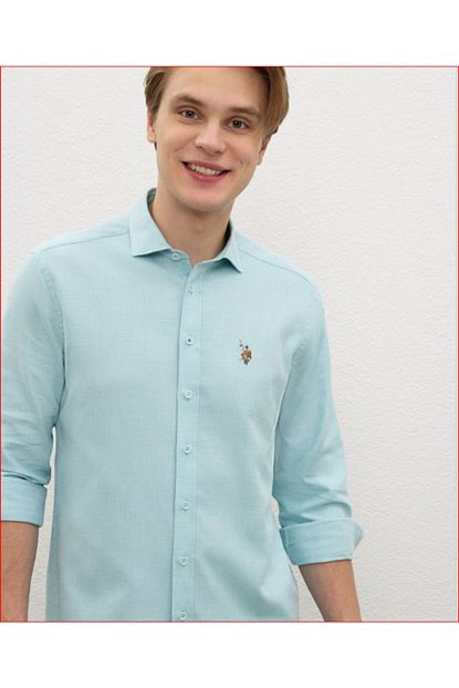 U S Polo Assn U S Polo Erkek Slimfit Gomlek 755534 Novaya 090 Mint Trendyol