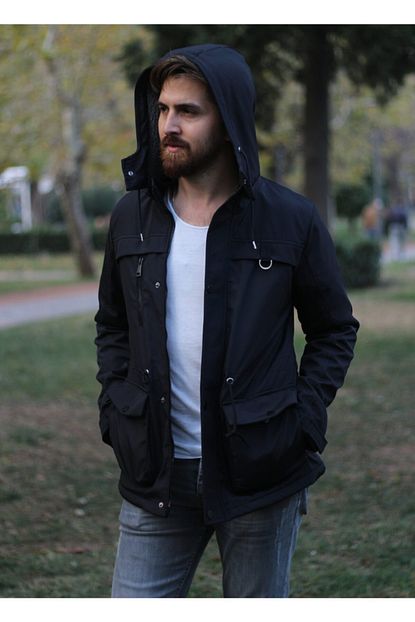 Pooldeep Erkek Siyah Bondi Gabardin Kurklu Mont Parka Trendyol