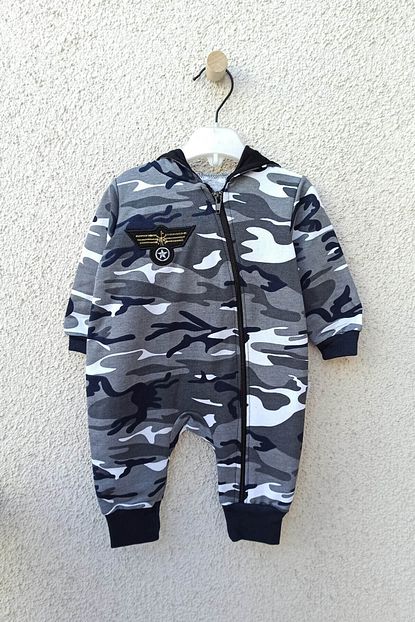 Miniworld Erkek Bebek Gri Kamuflaj Fermuarli Tulumu 3 12 Ay Trendyol
