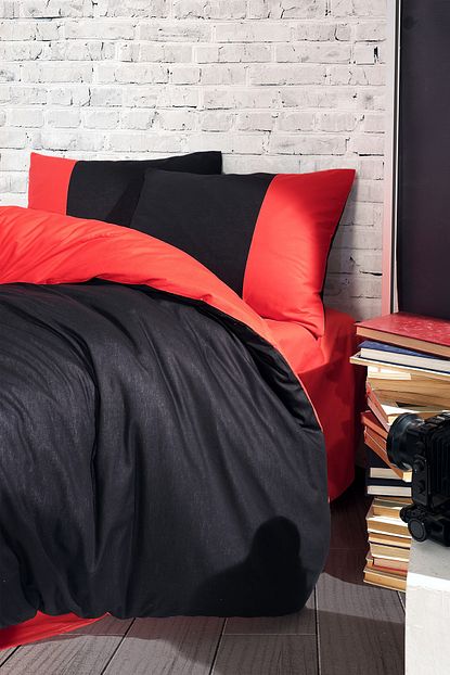 Cote Blanc Plain Siyah Kirmizi 100 Pamuk Ranforce Tek Kisilik Cift Tarafli Nevresim Takimi 160x220 Trendyol