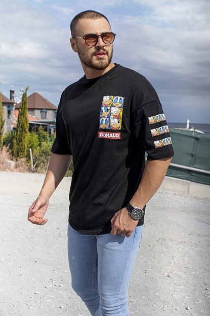 Moda Fethi Erkek Siyah Baskili Oversize T Shirt Trendyol