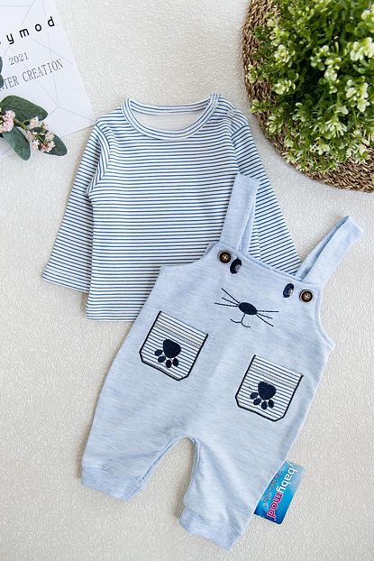 Babymod Erkek Bebek Mavi Kedi Figurlu Bebek Tulum Salopet Trendyol