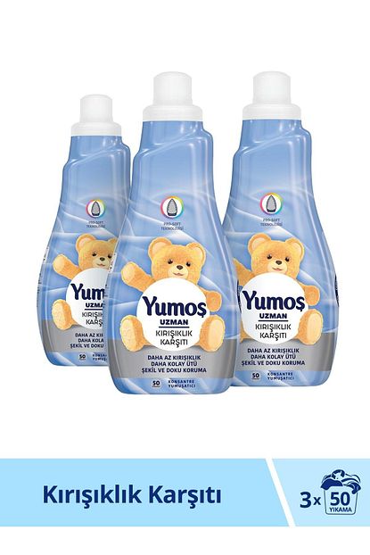 Yumos Extra Uzman Kirisiklik Karsiti Konsantre Camasir Yumusatici 1200 Ml 50 Yikama X 3 Adet Trendyol