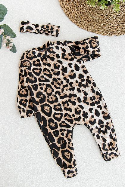 Imaj Kiz Bebek Leopar Desenli Bebek Tulum Trendyol