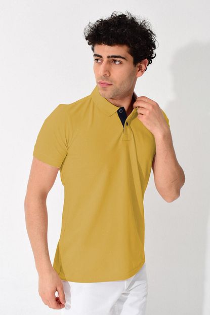 Tena Moda Erkek Sari Polo Yaka Onu Dugmeli Basic T Shirt 0yetstn5010 Trendyol