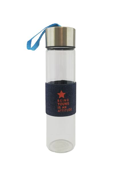 Tedarikcenter Cam Matara Renkli Bantli Dekoratif Cam Suluk 420 Ml Lacivert Trendyol