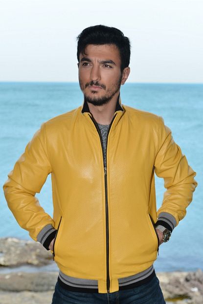 Vira Deri Kurk Erkek Sari Vira Deri Ceket Zg3033 Trendyol