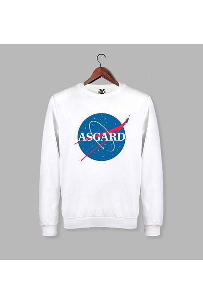 Darkia Erkek Beyaz Thor Asgard Nasa Baskili Yazili Sweatshirt Trendyol