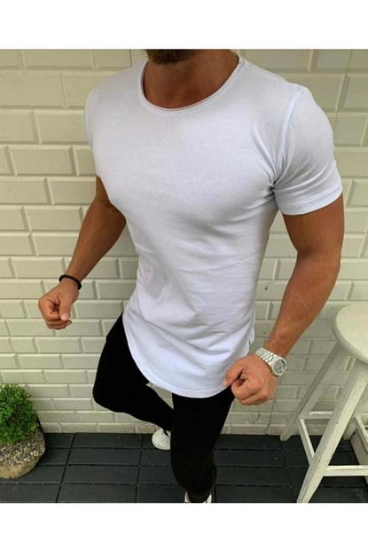 Long Erkek Beyaz Basic Oval Uzun Tisort Trendyol