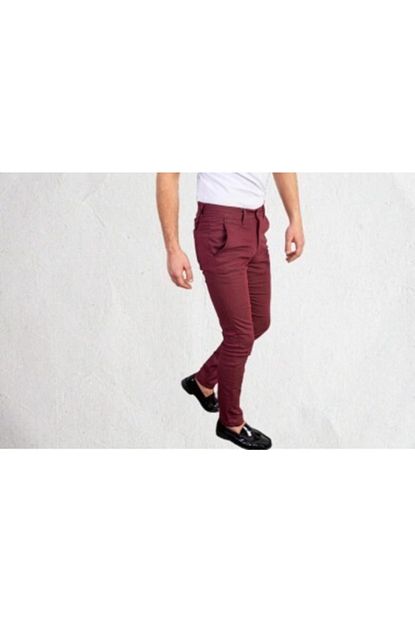 Tansas Plus Erkek Bordo Full Likrali Dar Kesim Keten Pantolon Trendyol