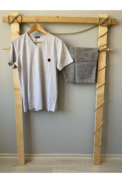 Erse Erkek Gri Pamuk Kisa Kol V Yaka Sortlu Pijama Takimi 543 Trendyol