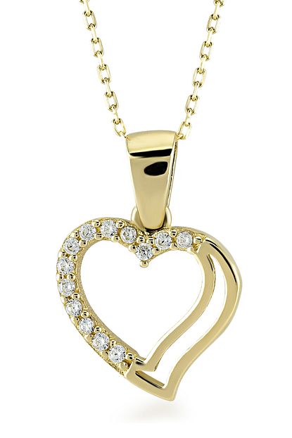 Gelin Pirlanta Diamond 14 Ayar Altin Ikiz Kalp Kolye Trendyol