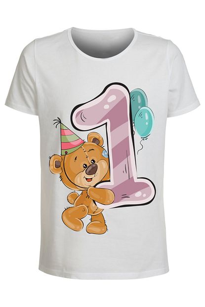 Abc Kiz Cocuk Beyaz Dogum Gunu 1 Yas Baskili Tshirt Trendyol