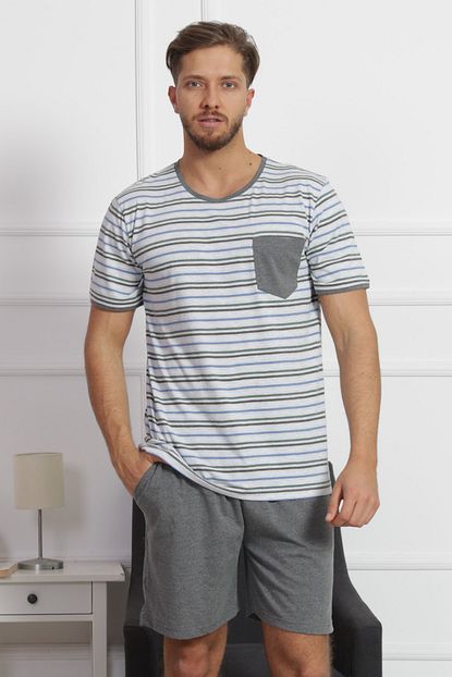 Gazzaz Erkek Gri Kisa Kol Normal Beden Suprem Sortlu Pijama Takimi Trendyol