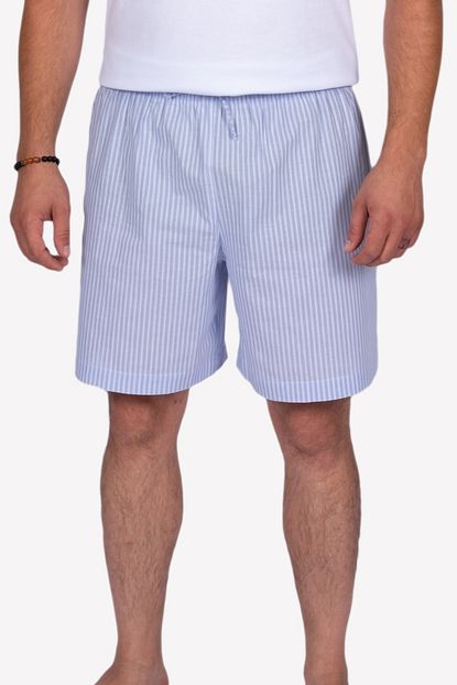 Ozmoz Mavi Cizgili Yazlik Erkek Pijama Sort 100 Pamuk Trendyol