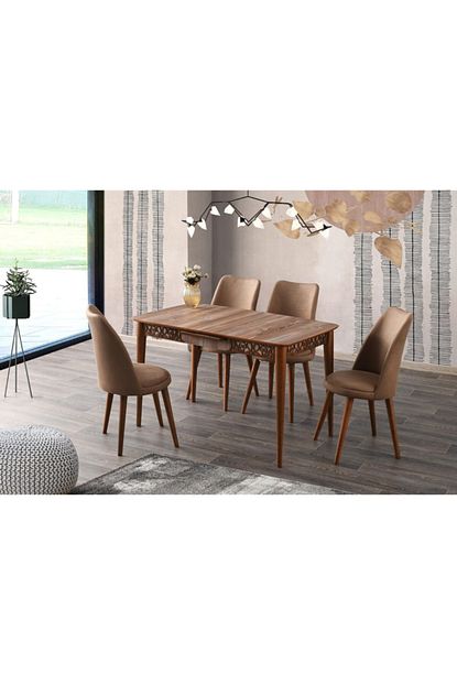 Sweet Home Milano Motifli Acilir Ahsap Patik Masa 4 Adet Nova Sandalye Takim Trendyol