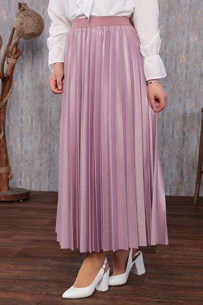 Moda Gulay Kadin Mor Beli Lastikli Pliseli Etek Trendyol