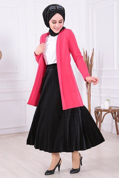 Moda Gulay Kadin Fusya Cift Cep Dugmesiz Ceket Trendyol