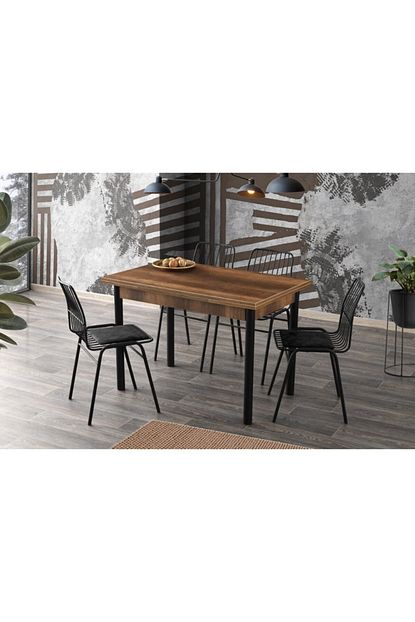 Sweet Home Smart Acilir Masa Barok Ceviz Metal Ayak 4 Adet Belgin Sandalye Takim Trendyol