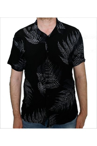 Welldone Erkek Siyah Slim Fit Beyaz Cicekli Gomlek Trendyol