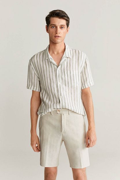 Mango Man Erkek Ekru Chino Tarz Pamuklu Keten Sort 77030505 Trendyol