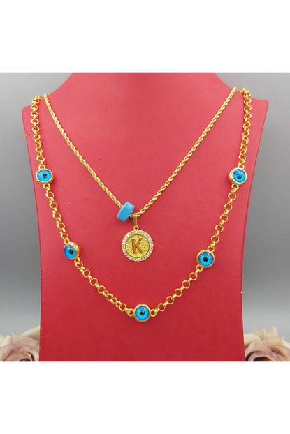 Zeygold Altin Kaplama Nazar Boncuklu Kolye Bileklik Ve Dogal Tasli Harfli Kolye Trendyol